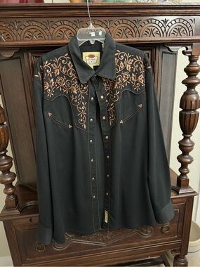 Larry Mahan Black Western Shirt with Copper Embroidery